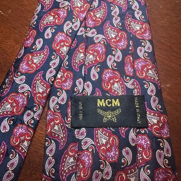 MCM Vibrant Red and Blue Paisley Design 100% Silk Designer Tie